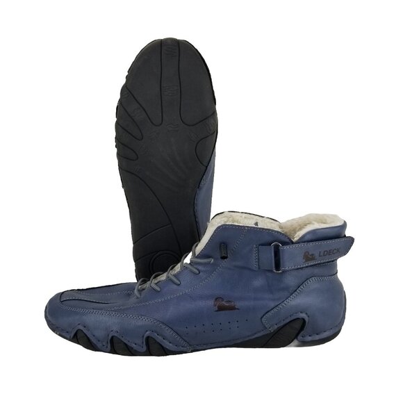 ✅LDECK Blue Leather High Top Faux Fur Lined Shoes Men's Size 12 Driving Sneakers - Picture 2 of 10